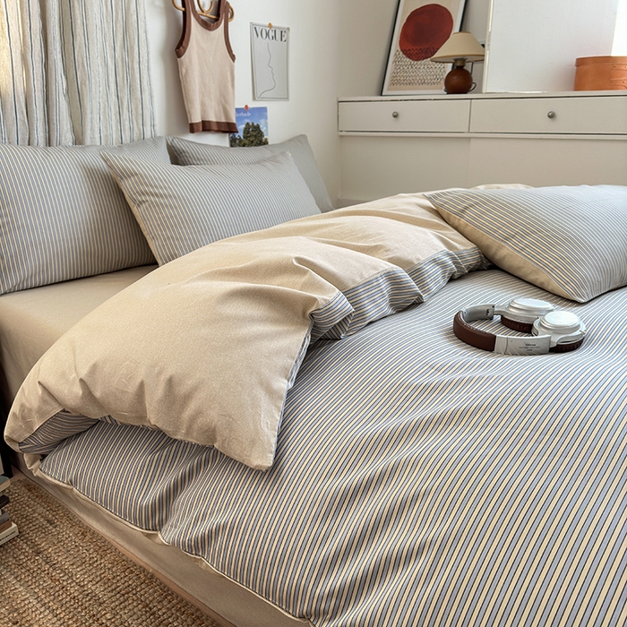 91家纺网 家纺一手货源 找家纺 麦伦家居 2025春夏新款全棉纯棉斜纹40s13372系列-简约条格系 条纹时代