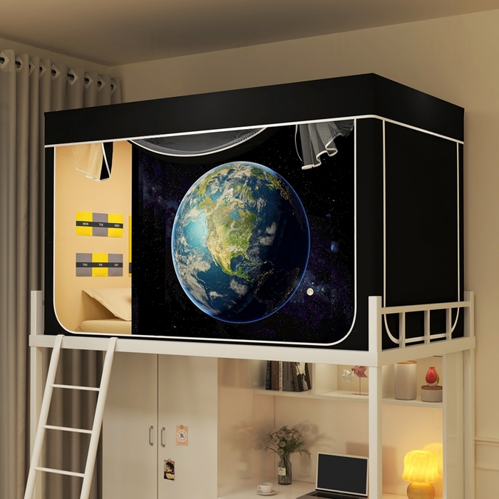 宅部落 2025新款学生床帘宿舍上下铺床帘式印花强遮光学生蚊帐-印花系列 地球