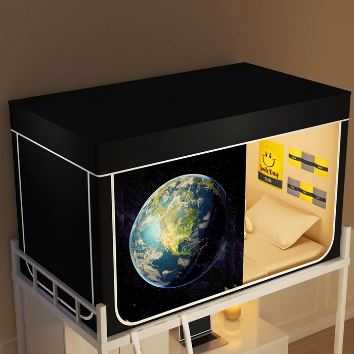 91家纺网 家纺一手货源 找家纺 宅部落 2025新款学生床帘宿舍上下铺床帘式印花强遮光学生蚊帐-印花系列 地球