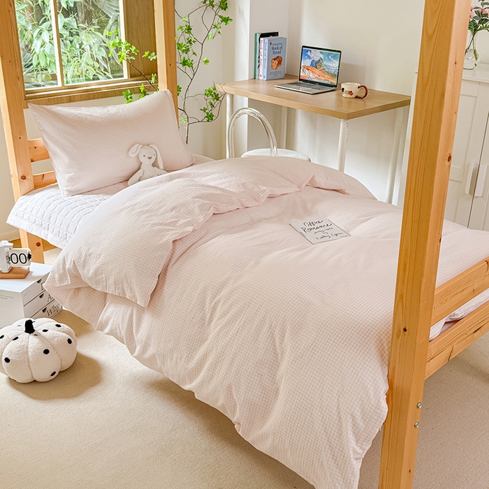 91家纺网 家纺一手货源 找家纺 （总）拾物记 2025新款全棉纯棉色织水洗棉床盖学生宿舍三件套上下铺三件套