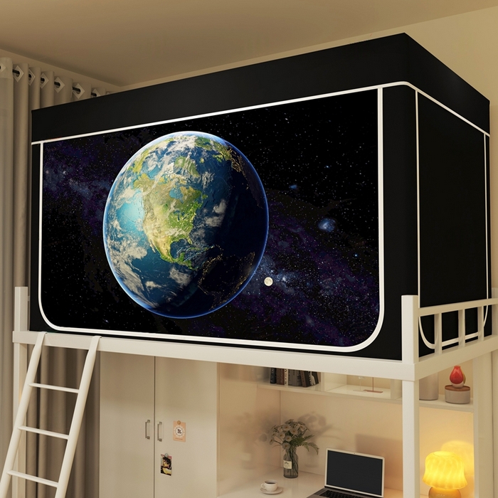 91家纺网 家纺一手货源 找家纺 宅部落 2025新款学生床帘宿舍上下铺床帘式印花强遮光学生蚊帐-印花系列 地球