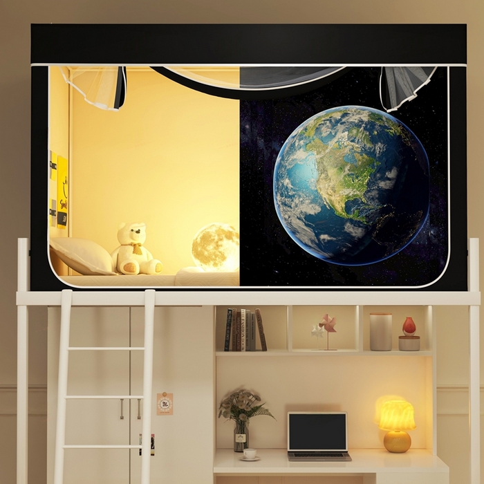 91家纺网 家纺一手货源 找家纺 宅部落 2025新款学生床帘宿舍上下铺床帘式印花强遮光学生蚊帐-印花系列 地球