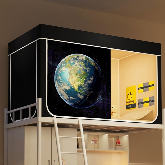 91家纺网 家纺一手货源 找家纺 宅部落 2025新款学生床帘宿舍上下铺床帘式印花强遮光学生蚊帐-印花系列 地球