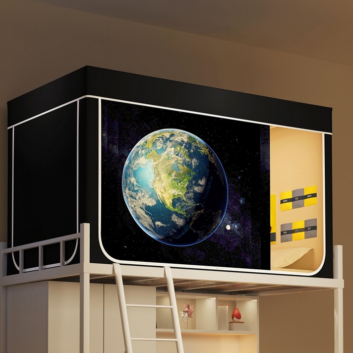 91家纺网 家纺一手货源 找家纺 宅部落 2025新款学生床帘宿舍上下铺床帘式印花强遮光学生蚊帐-印花系列 地球