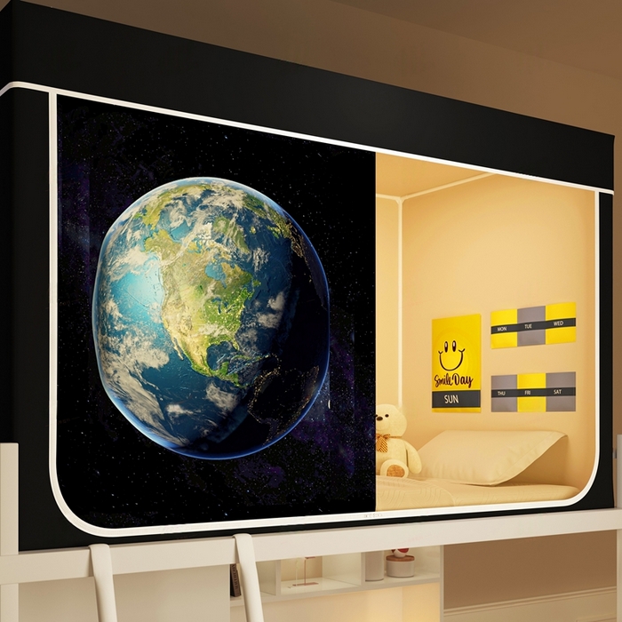 91家纺网 家纺一手货源 找家纺 宅部落 2025新款学生床帘宿舍上下铺床帘式印花强遮光学生蚊帐-印花系列 地球