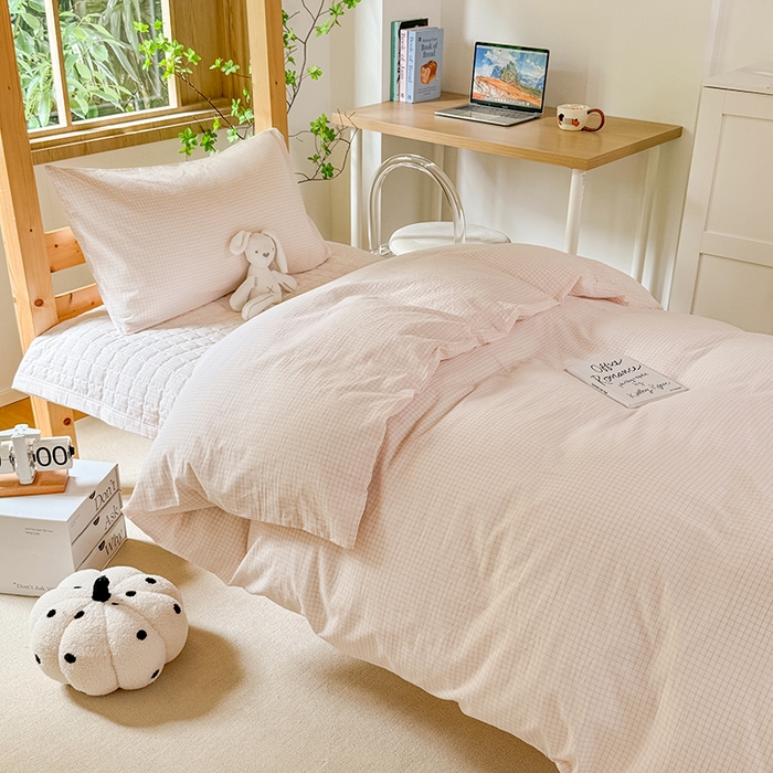 91家纺网 家纺一手货源 找家纺 （总）拾物记 2025新款全棉纯棉色织水洗棉床盖学生宿舍三件套上下铺三件套