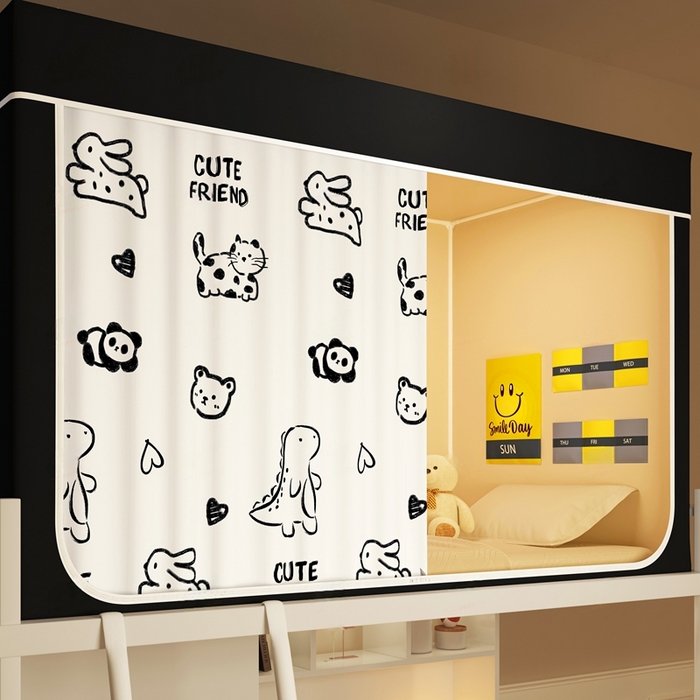 91家纺网 家纺一手货源 找家纺 宅部落 2025新款学生床帘宿舍上下铺床帘式印花强遮光学生蚊帐-印花系列 动物世界