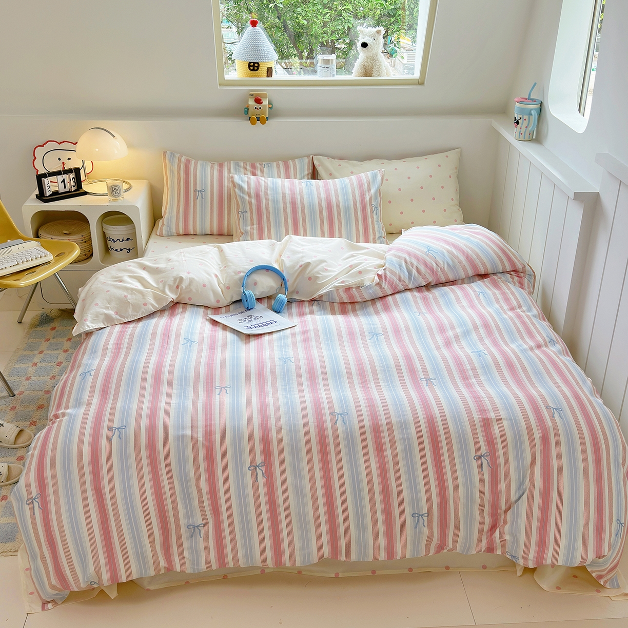 麦伦家居 2025春夏新款全棉纯棉斜纹40s13372系列-简约条格系 五彩条纹