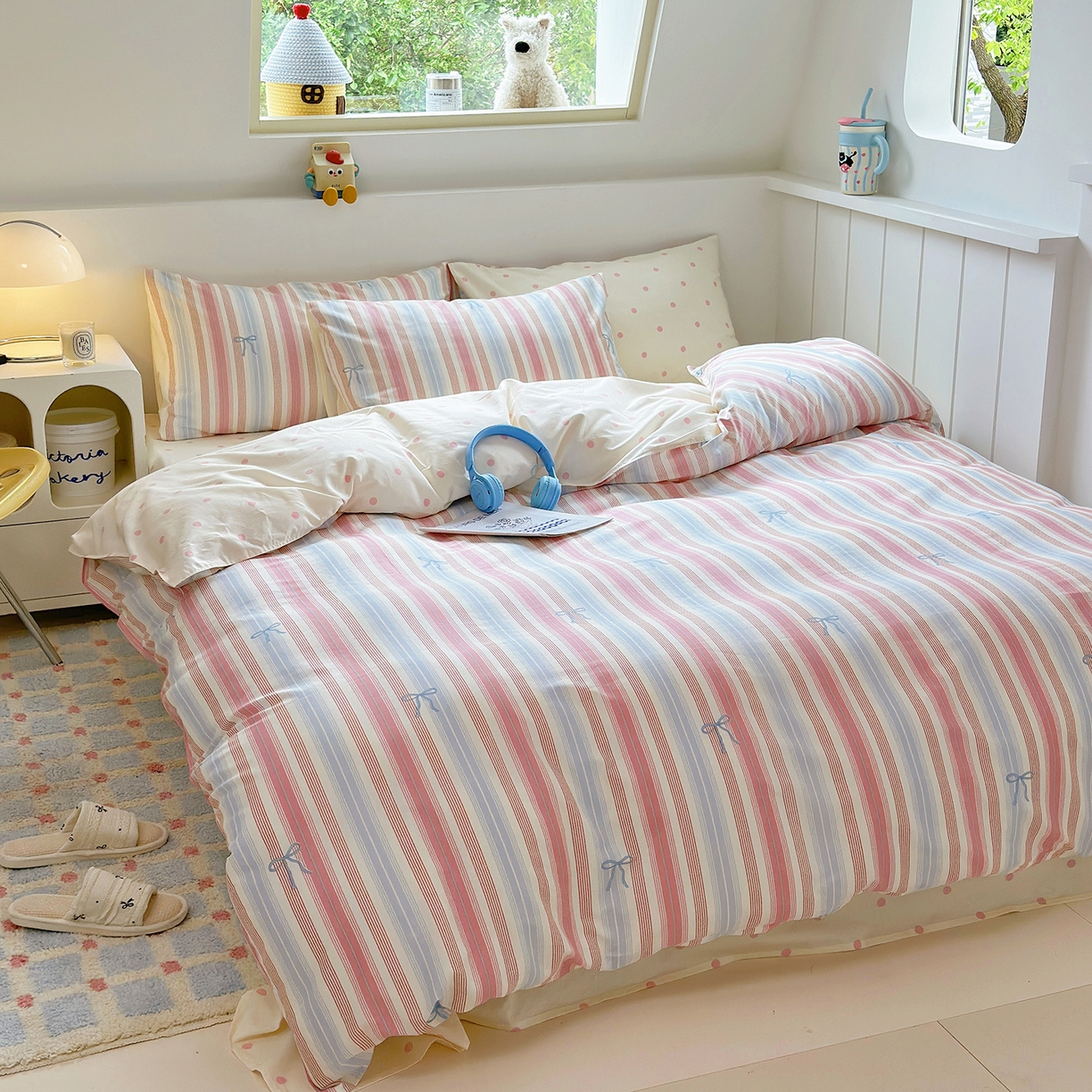 91家纺网 家纺一手货源 找家纺 麦伦家居 2025春夏新款全棉纯棉斜纹40s13372系列-简约条格系 五彩条纹