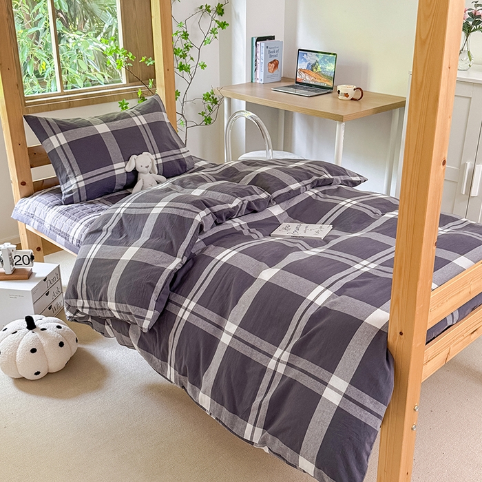 91家纺网 家纺一手货源 找家纺 （总）拾物记 2025新款全棉纯棉色织水洗棉床盖学生宿舍三件套上下铺三件套