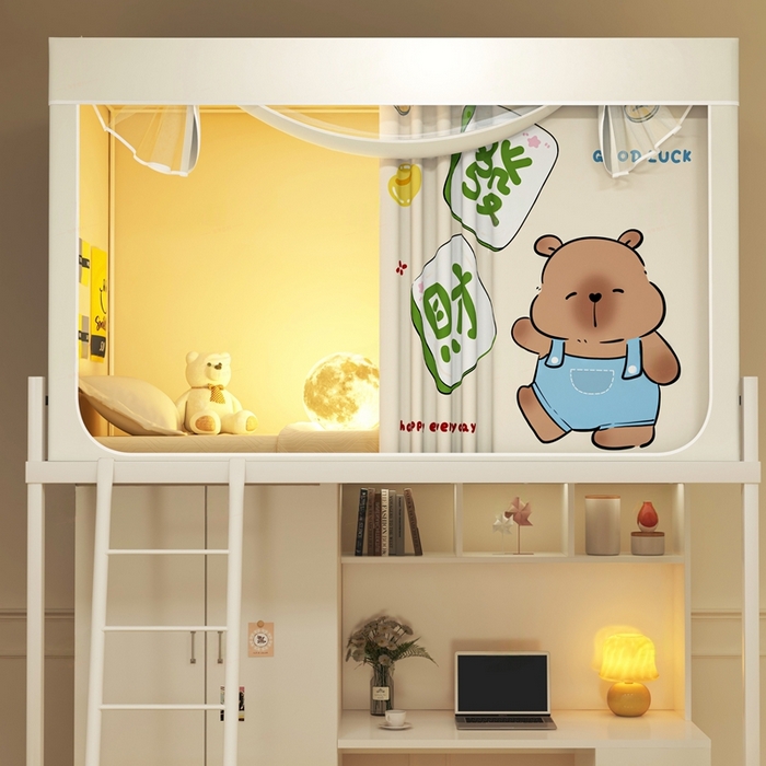 91家纺网 家纺一手货源 找家纺 宅部落 2025新款学生床帘宿舍上下铺床帘式印花强遮光学生蚊帐-印花系列 发财卡皮巴拉