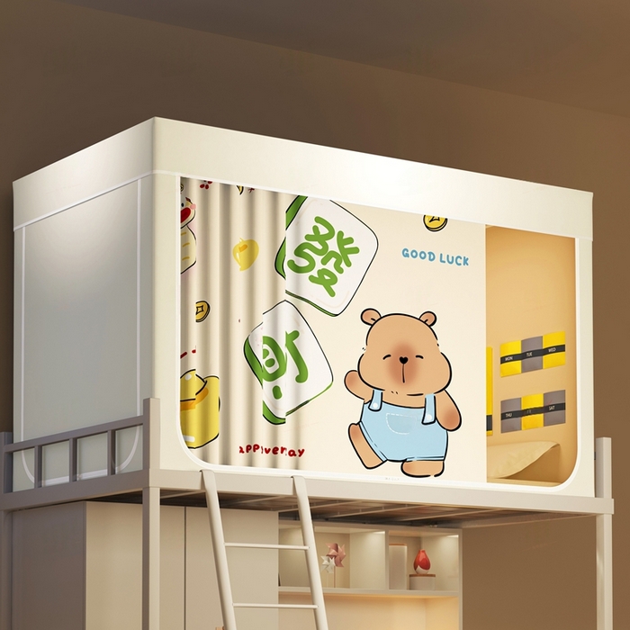 91家纺网 家纺一手货源 找家纺 宅部落 2025新款学生床帘宿舍上下铺床帘式印花强遮光学生蚊帐-印花系列 发财卡皮巴拉