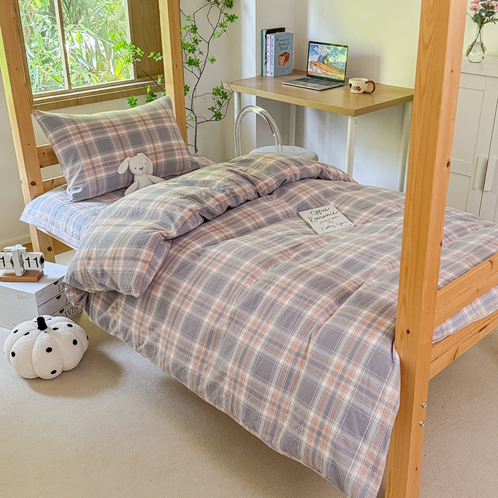 91家纺网 家纺一手货源 找家纺 （总）拾物记 2025新款全棉纯棉色织水洗棉床盖学生宿舍三件套上下铺三件套