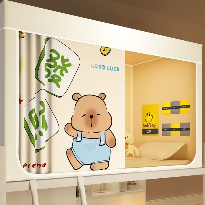 91家纺网 家纺一手货源 找家纺 宅部落 2025新款学生床帘宿舍上下铺床帘式印花强遮光学生蚊帐-印花系列 发财卡皮巴拉