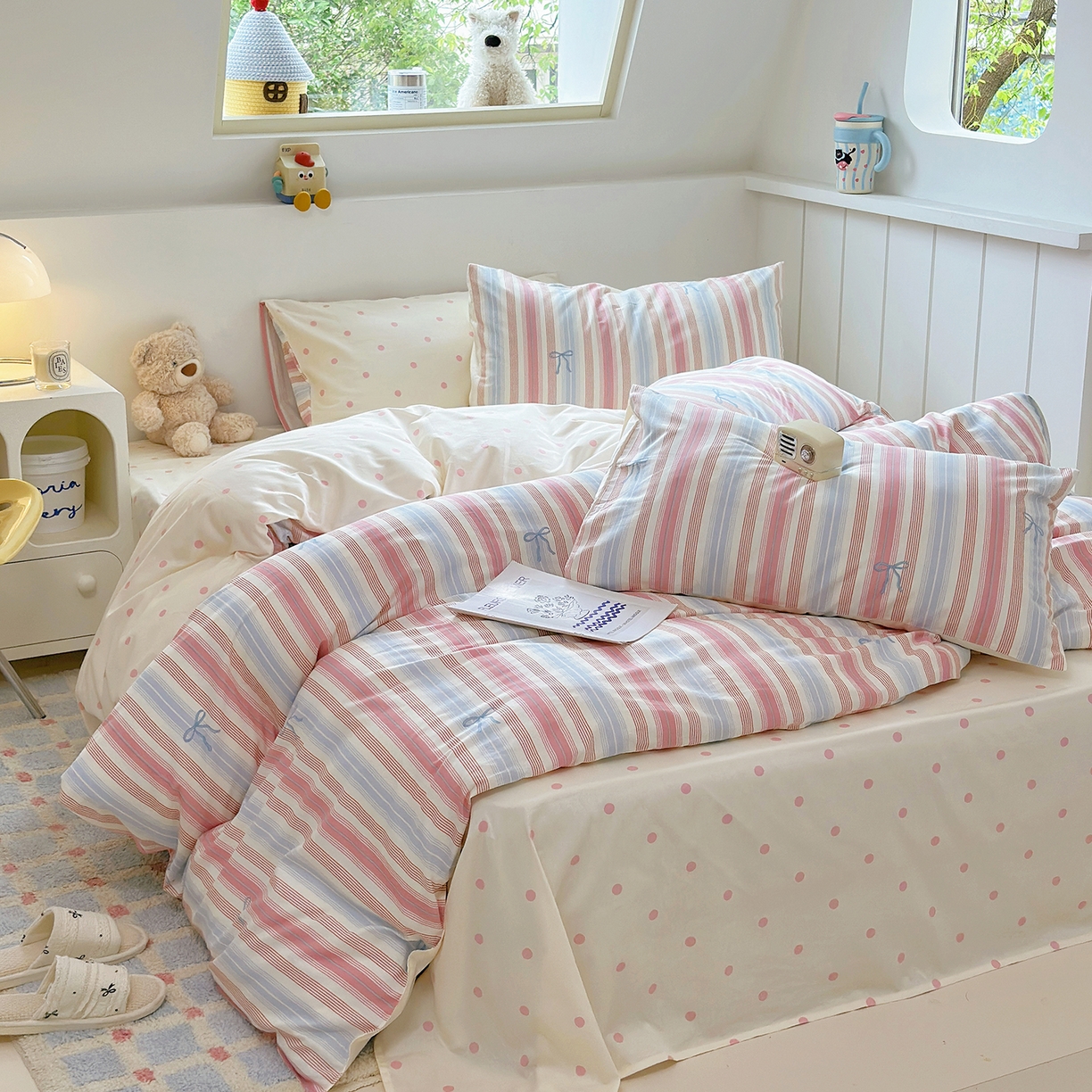 91家纺网 家纺一手货源 找家纺 麦伦家居 2025春夏新款全棉纯棉斜纹40s13372系列-简约条格系 五彩条纹