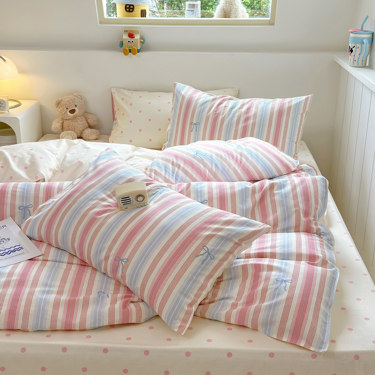 91家纺网 家纺一手货源 找家纺 麦伦家居 2025春夏新款全棉纯棉斜纹40s13372系列-简约条格系 五彩条纹