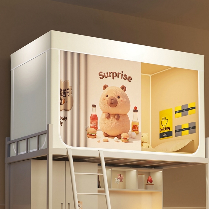 91家纺网 家纺一手货源 找家纺 宅部落 2025新款学生床帘宿舍上下铺床帘式印花强遮光学生蚊帐-印花系列 惊喜卡皮