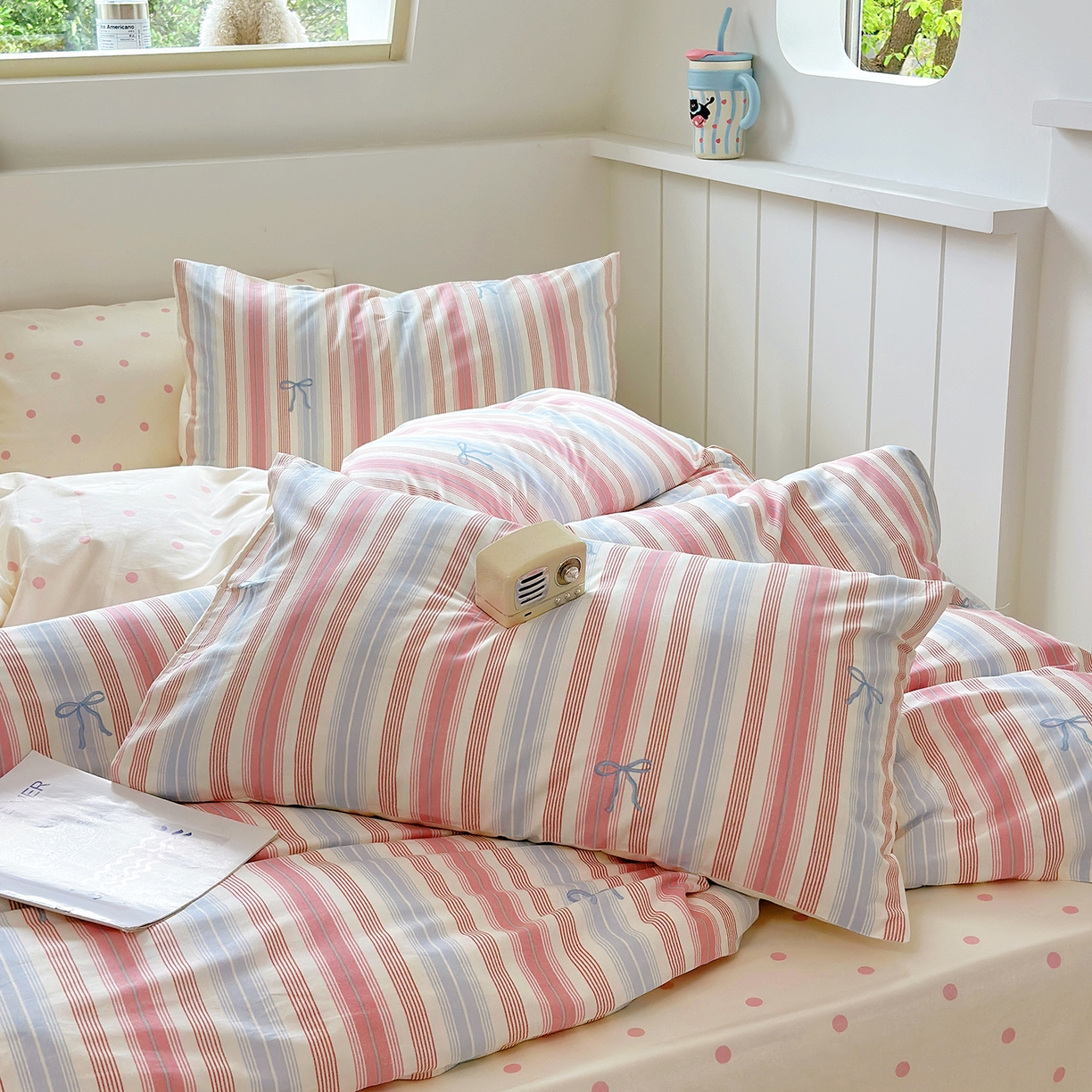 91家纺网 家纺一手货源 找家纺 麦伦家居 2025春夏新款全棉纯棉斜纹40s13372系列-简约条格系 五彩条纹