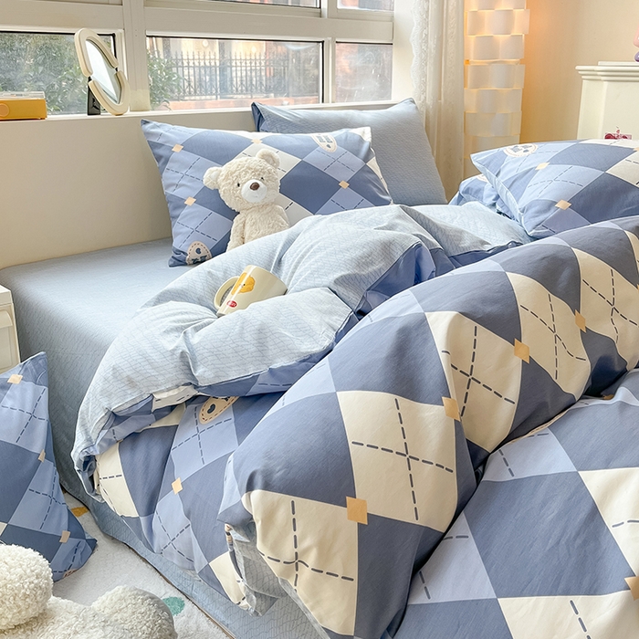 91家纺网 家纺一手货源 找家纺 麦伦家居 2025春夏新款全棉纯棉斜纹40s13372系列-简约条格系 英伦格蓝