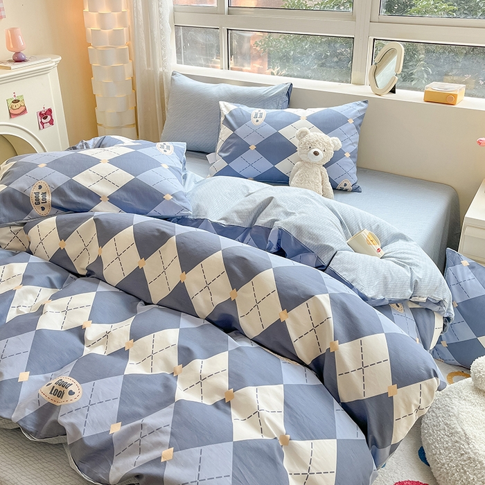 91家纺网 家纺一手货源 找家纺 麦伦家居 2025春夏新款全棉纯棉斜纹40s13372系列-简约条格系 英伦格蓝