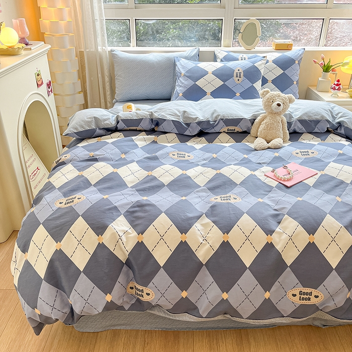 91家纺网 家纺一手货源 找家纺 麦伦家居 2025春夏新款全棉纯棉斜纹40s13372系列-简约条格系 英伦格蓝