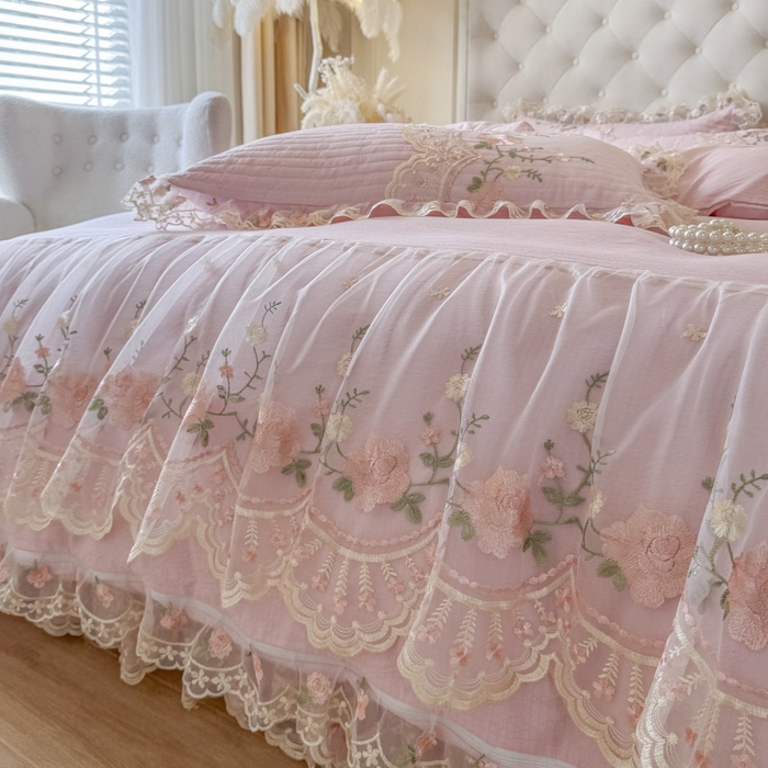 91家纺网 家纺一手货源 找家纺 恋尚 2025春夏新款香云纱床裙单床裙床裙单件-莫妮卡（控价130起） 莫妮卡-少女粉