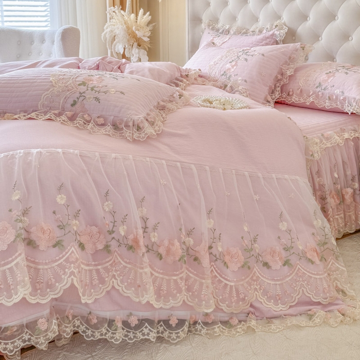 91家纺网 家纺一手货源 找家纺 恋尚 2025春夏新款香云纱床裙单床裙床裙单件-莫妮卡（控价130起） 莫妮卡-少女粉