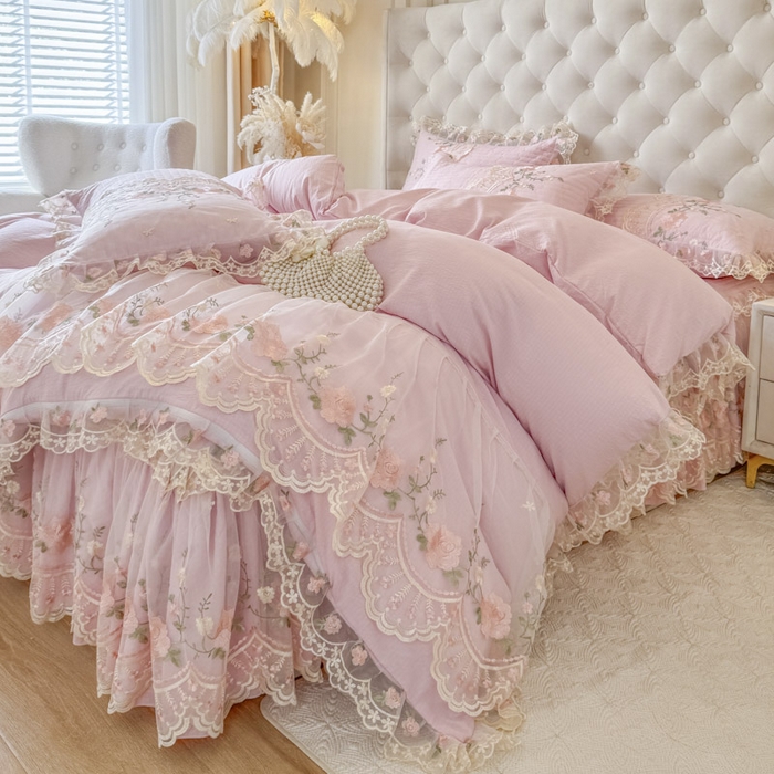 91家纺网 家纺一手货源 找家纺 恋尚 2025春夏新款香云纱床裙单床裙床裙单件-莫妮卡（控价130起） 莫妮卡-少女粉