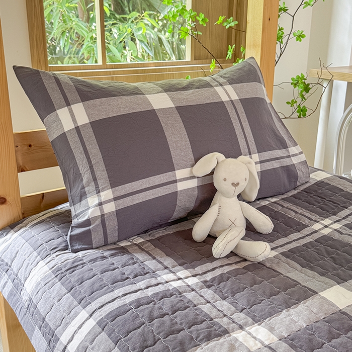 91家纺网 家纺一手货源 找家纺 拾物记 2025新款全棉纯棉色织水洗棉床盖学生宿舍三件套上下铺三件套 多伦多灰