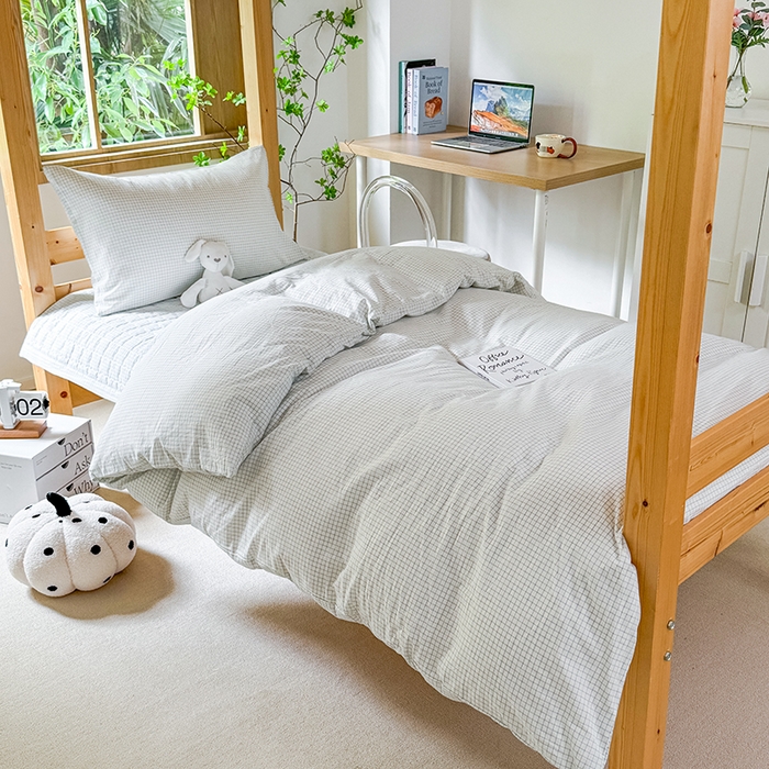 拾物记 2025新款全棉纯棉色织水洗棉床盖学生宿舍三件套上下铺三件套 米乐蓝