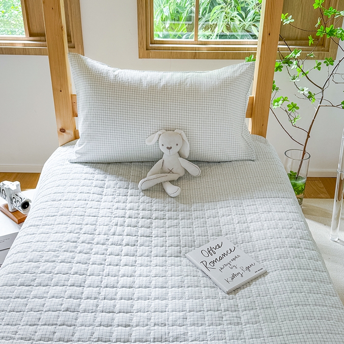 91家纺网 家纺一手货源 找家纺 拾物记 2025新款全棉纯棉色织水洗棉床盖学生宿舍三件套上下铺三件套 米乐蓝