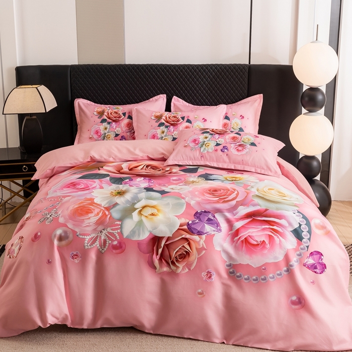 91家纺网 家纺一手货源 找家纺 大麦乐田 2025秋冬新款大版花卉四件套直播爆款 花开富贵