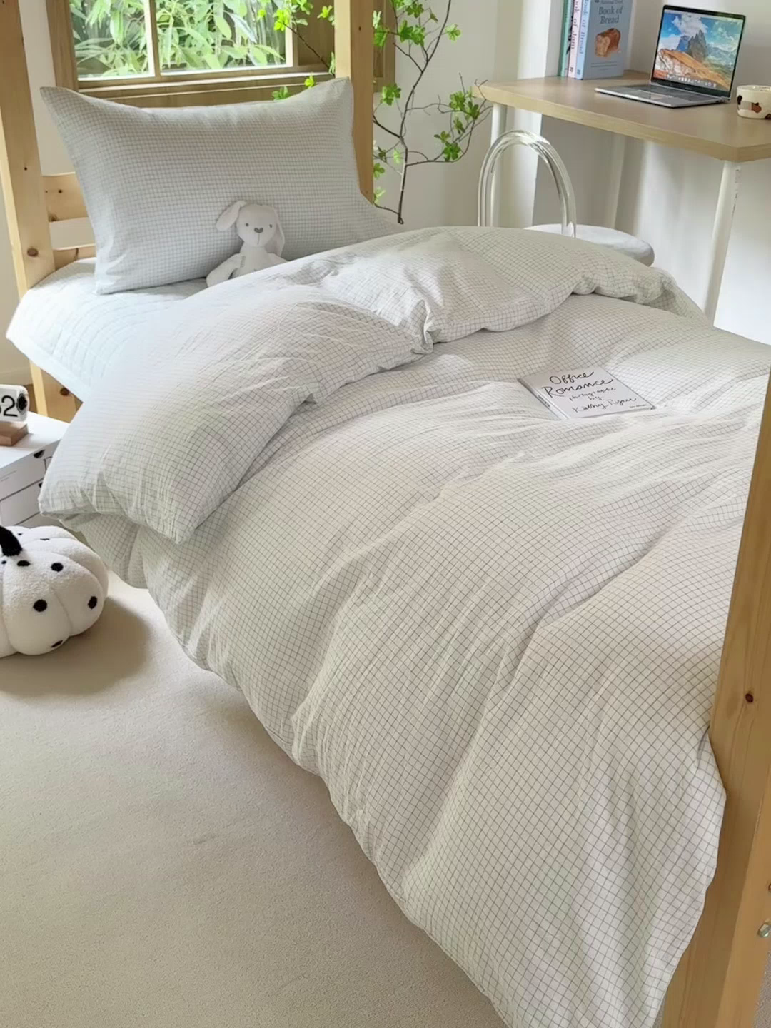 91家纺网 家纺一手货源 找家纺 拾物记 2025新款全棉纯棉色织水洗棉床盖学生宿舍三件套上下铺三件套 米乐蓝