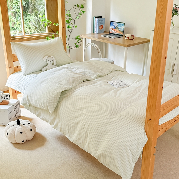 拾物记 2025新款全棉纯棉色织水洗棉床盖学生宿舍三件套上下铺三件套 米乐绿