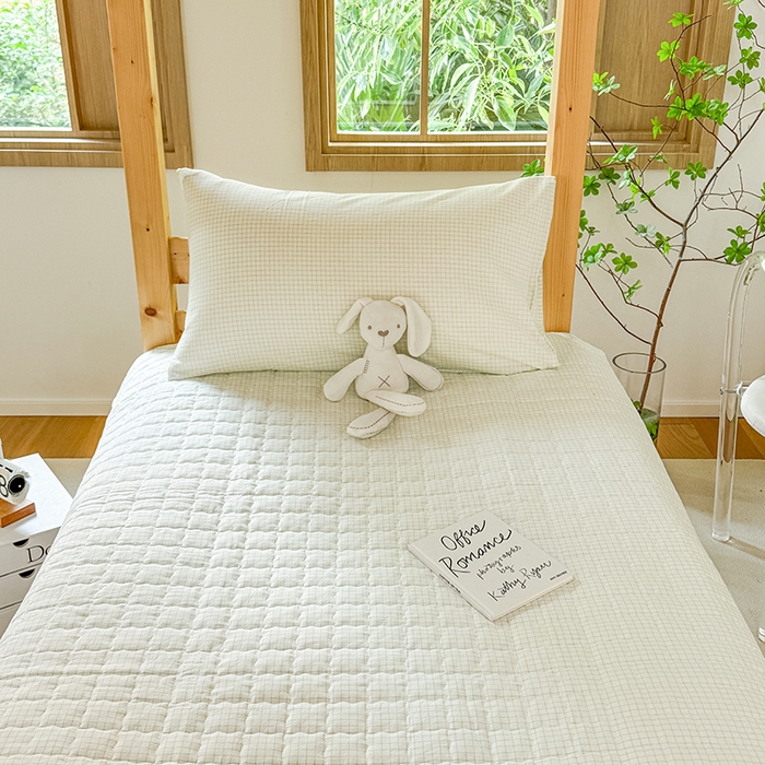 91家纺网 家纺一手货源 找家纺 拾物记 2025新款全棉纯棉色织水洗棉床盖学生宿舍三件套上下铺三件套 米乐绿