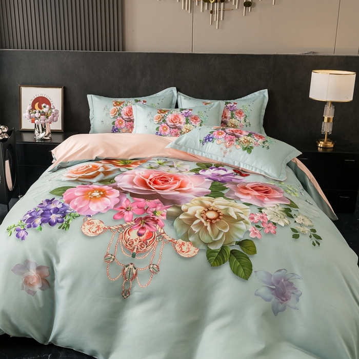 大麦乐田 2025秋冬新款大版花卉四件套直播爆款 盛世牡丹 绿