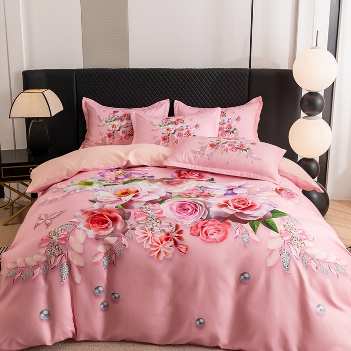 大麦乐田 2025秋冬新款大版花卉四件套直播爆款 百花齐放 粉