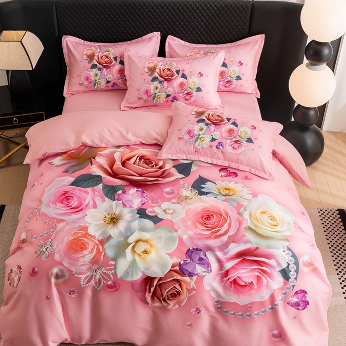 91家纺网 家纺一手货源 找家纺 大麦乐田 2025秋冬新款大版花卉四件套直播爆款 花开富贵