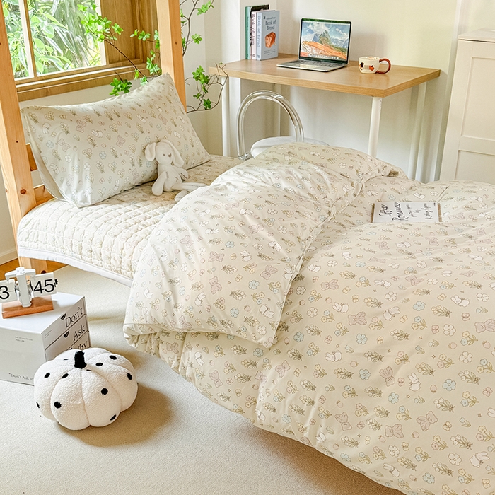 91家纺网 家纺一手货源 找家纺 （总）拾物记 2025新款亲肤针织棉床盖学生宿舍三件套上下铺三件套