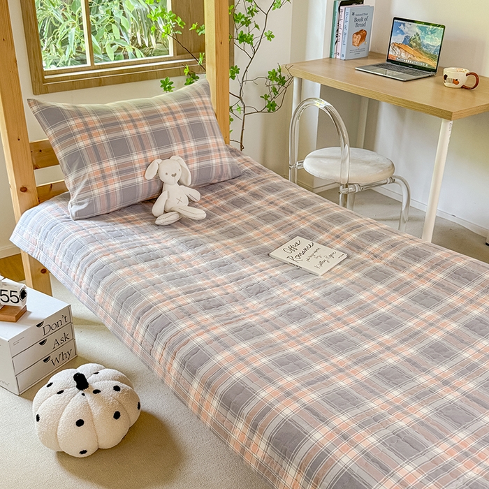 91家纺网 家纺一手货源 找家纺 拾物记 2025新款全棉纯棉色织水洗棉床盖学生宿舍三件套上下铺三件套 奶昔蓝