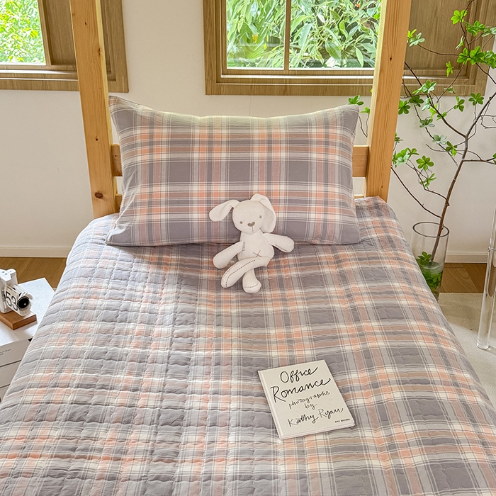 91家纺网 家纺一手货源 找家纺 拾物记 2025新款全棉纯棉色织水洗棉床盖学生宿舍三件套上下铺三件套 奶昔蓝