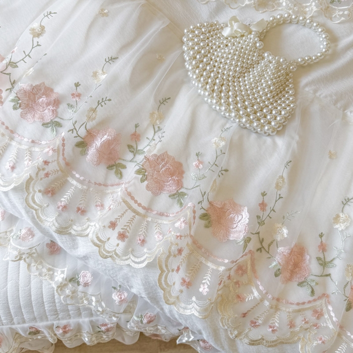 91家纺网 家纺一手货源 找家纺 恋尚 2025新款香云纱床裙四件套系列-莫妮卡 莫妮卡-白