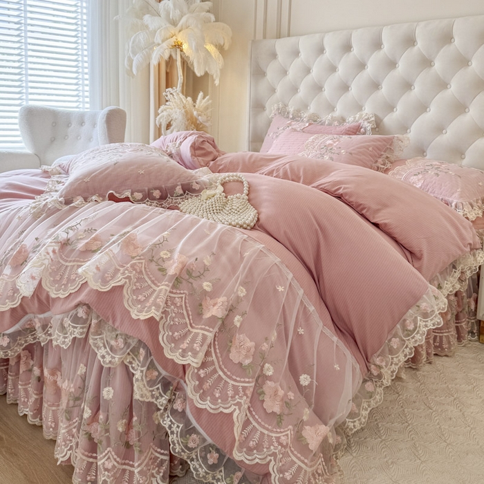 91家纺网 家纺一手货源 找家纺 恋尚 2025新款香云纱床裙四件套系列-莫妮卡 莫妮卡-豆沙