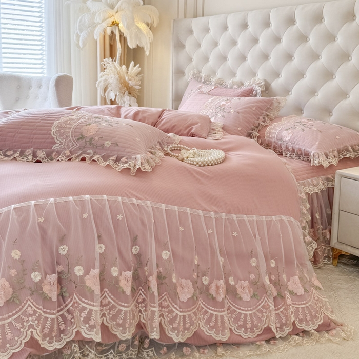 91家纺网 家纺一手货源 找家纺 恋尚 2025新款香云纱床裙四件套系列-莫妮卡 莫妮卡-豆沙