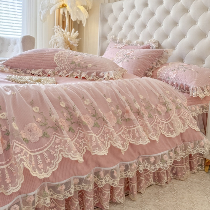 91家纺网 家纺一手货源 找家纺 恋尚 2025新款香云纱床裙四件套系列-莫妮卡 莫妮卡-豆沙