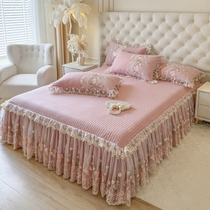 91家纺网 家纺一手货源 找家纺 恋尚 2025新款香云纱床裙四件套系列-莫妮卡 莫妮卡-豆沙