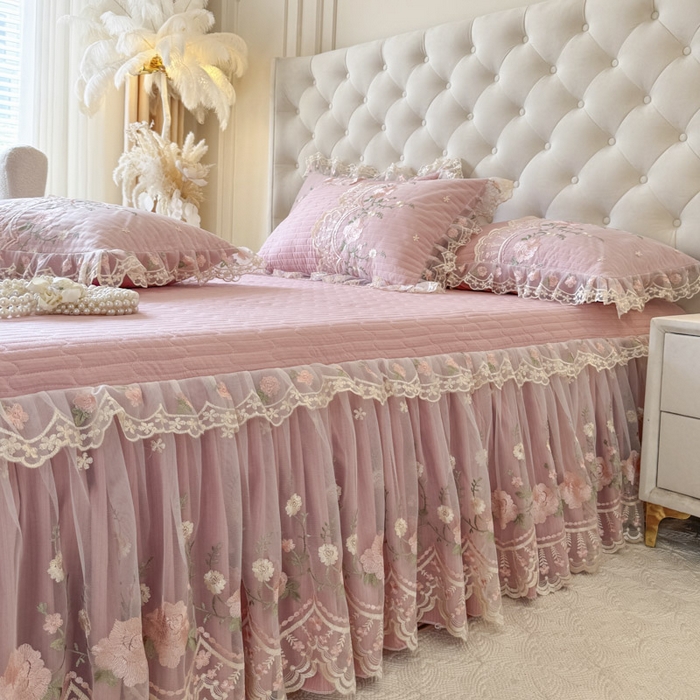 91家纺网 家纺一手货源 找家纺 恋尚 2025新款香云纱床裙四件套系列-莫妮卡 莫妮卡-豆沙