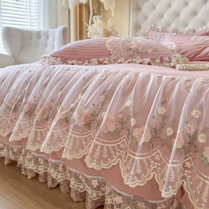 91家纺网 家纺一手货源 找家纺 恋尚 2025新款香云纱床裙四件套系列-莫妮卡 莫妮卡-豆沙