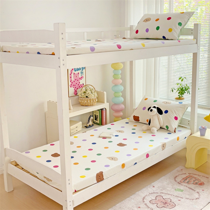 名兮家居 2025新款全棉纯棉13372学生印花上下铺床笠单床笠单品床笠单件床笠 波点小熊