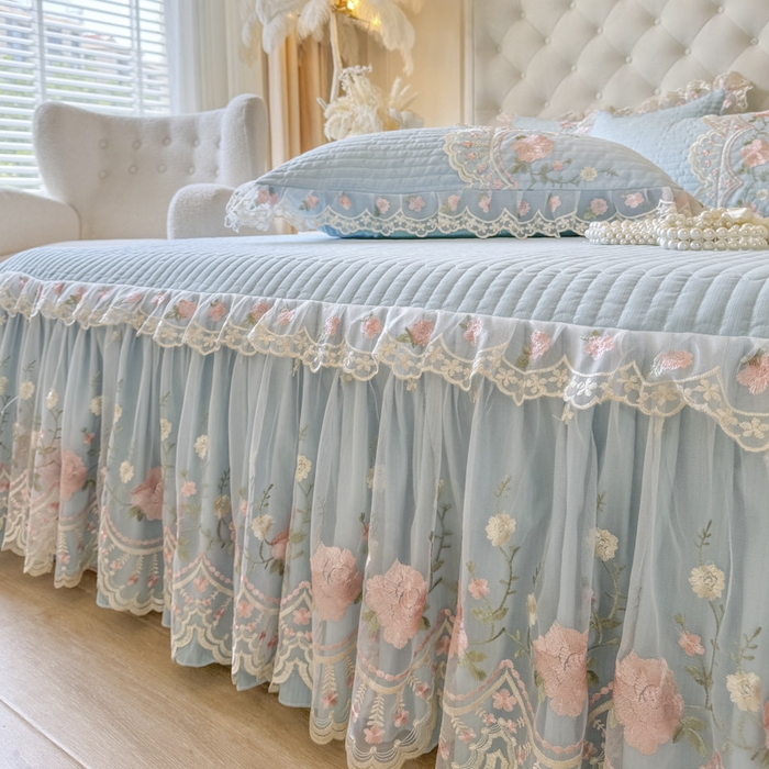 91家纺网 家纺一手货源 找家纺 恋尚 2025新款香云纱床裙四件套系列-莫妮卡 莫妮卡-清新蓝